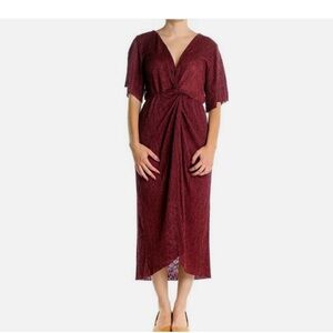 Red Wrap Sundress with Plunge Neckline and 3/4 Sleeves